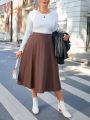 SHEIN Privé Plus Size Women's Elastic Waist Mid-length Skirt