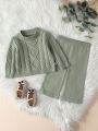 Baby's Solid Color Waffle Knit Sweater Set