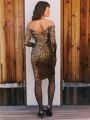 GAUTII Off Shoulder Leopard Print Ruched Bodycon Dress