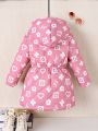 SHEIN Kids HYPEME Young Girl Floral Print Teddy Lined Hooded Winter Coat Without Sweater