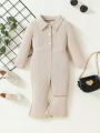 Baby Girl Button Front Flare Leg Jumpsuit