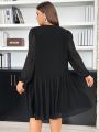 SHEIN Essnce Plus Size Spring Loose Fit Black Chiffon Long Sleeve Dress
