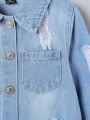 Young Girl Vintage Street College Style Ripped Long Denim Jacket