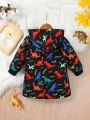 Baby Boy Letter & Dinosaur Print Teddy Lined Hooded Coat