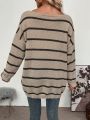 SHEIN LUNE Striped Pattern Drop Shoulder Pocket Patched Sweater