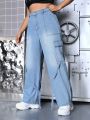 SHEIN ICON Plus Size Workwear Denim Jeans With Side Flap Pockets