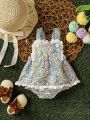 Bohemian Style Baby Girls' Floral Print Top & Lace Hem Splicing Sundress, Cute, Casual And Fashionable, Spring/Summer