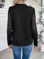 Cross V-Neck Lace Long-Sleeve T-Shirt