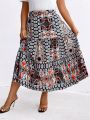 SHEIN LUNE Plus Size Women'S Floral Printed Skirt