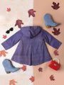 Little Girls' Purple Hooded Pleated Denim Jacket And Coat