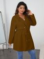 SHEIN Essnce Plus Size Double-breasted Mid-length Trench Coat