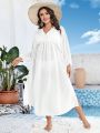 SHEIN Swim Classy Plus Size Solid Color Batwing Sleeve Side Slit Cover Up