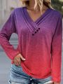 Plus Size Women's Ombre Long Sleeve T-shirt