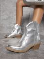 Metallic Faux Leather Slip-On Western Boots