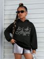 Tween Girl Rhinestone Letter & Butterfly Pattern Hoodie