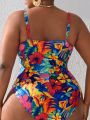 SHEIN Swim Vcay Plus Size Hollow Out Lace-Up One-Piece Swimsuit With Floral Print