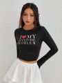 SHEIN Qutie Ladies' Long Sleeve Tee With Letter Print