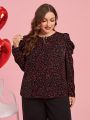 SHEIN Clasi Plus Size Women Valentine's Day Love Heart Pattern Leg Of Muttons Sleeve Shirt