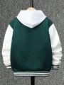 Teen Boy Letter Graphic Two Tone Varsity Jacket Without Hoodie