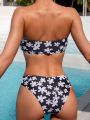 SHEIN Swim Vcay Women's Floral Printed Bandeau Bikini Set