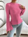 SHEIN Essnce Women's Solid Color Bell Sleeve T-shirt