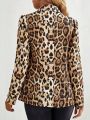 Plus Size Women's Leopard Print Long Sleeve Jacket