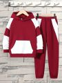 SHEIN Kids SPRTY Tween Boy Two Tone Raglan Sleeve Hoodie & Sweatpants