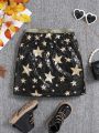 SHEIN Kids HYPEME Girls' Fashionable Street Style Iridescent Star Pattern Skirt