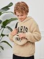 SHEIN Kids EVRYDAY Tween Boy Letter Embroidery Teddy Hoodie & Bag