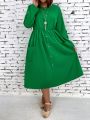 Plus Size Solid Color Double Pocket Dress