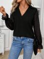 SHEIN Frenchy Solid Color Mesh Splice Shirt