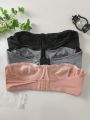 Plus Size 3pcs/Set Pure Color Bra With Steel Ring