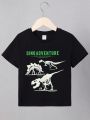 SHEIN Kids EVRYDAY Boys' Fit Casual Reflective Dinosaur Crew Neck Pattern Short-Sleeved T-Shirt