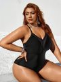 SHEIN Swim BAE Plus Size Women's Mesh Splice Cross Back One Piece Swimsuit