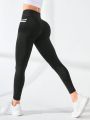 High Waist Side Stripe Workout Leggings With Pockets