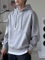 DAZY Men 1pc Kangaroo Pocket Drop Shoulder Drawstring Hoodie