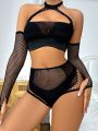 Fishnet Lingerie Set With 1pair Oversleeves