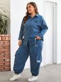 SHEIN Mulvari Plus Size Women'S Letter Print Long Sleeve Shirt And Cargo Pocketed Pants 2pcs/Set