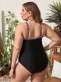 SHEIN Swim Classy Plus Size Women's Hollow Out Mesh Spliced Halterneck One Piece Swimsuit