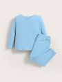 SHEIN Baby Boy 2sets Solid Tee & Pants PJ Set