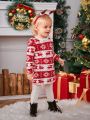 SHEIN Baby Girl Christmas Elk & Geo Print Dress