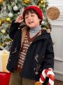 SHEIN Young Boy Christmas Print Teddy Lined Hooded Coat