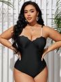 Ladies' Solid Color Pearl Straps Plus Size One-Piece Swimsuit