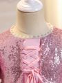 Toddler Girls' Pink Bubble Embroidery & Sequin Embellished Princess Dress Suitable For Performances, Weddings, Parties And Holidays