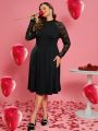 EMERY ROSE Valentine's Day Plus Size Lace Splicing Raglan Sleeve Dress