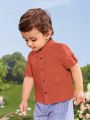 SHEIN Baby Boy Patched Pocket Roll Up Sleeve Shirt