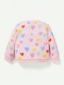 Cozy Cub Baby Girls' Heart Printed Round Neck Sweatshirt And Long Pants 2pcs Set