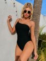 SHEIN Swim Chicsea Ruched One Shoulder One Piece Swimsuit