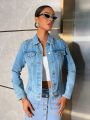 SHEIN BAE Fashionable Women's Denim Jacket With Rhinestone Details