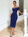 SHEIN BAE Off Shoulder Sequin Bodycon Dress